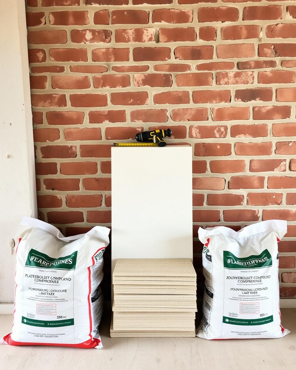 Materiales de pladur y herramientas en obra